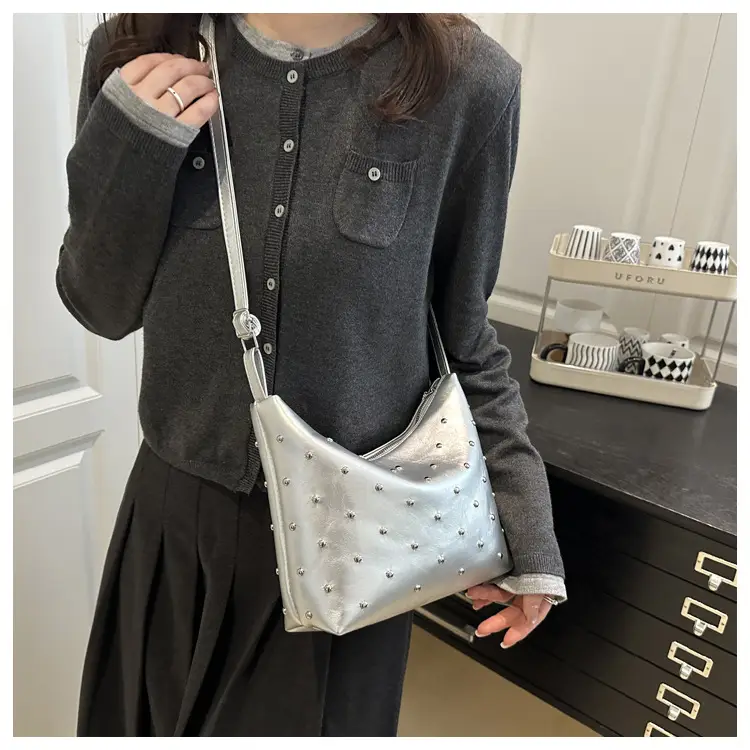 White Rivet Crossbody Bag Women Office Commute — feature 12