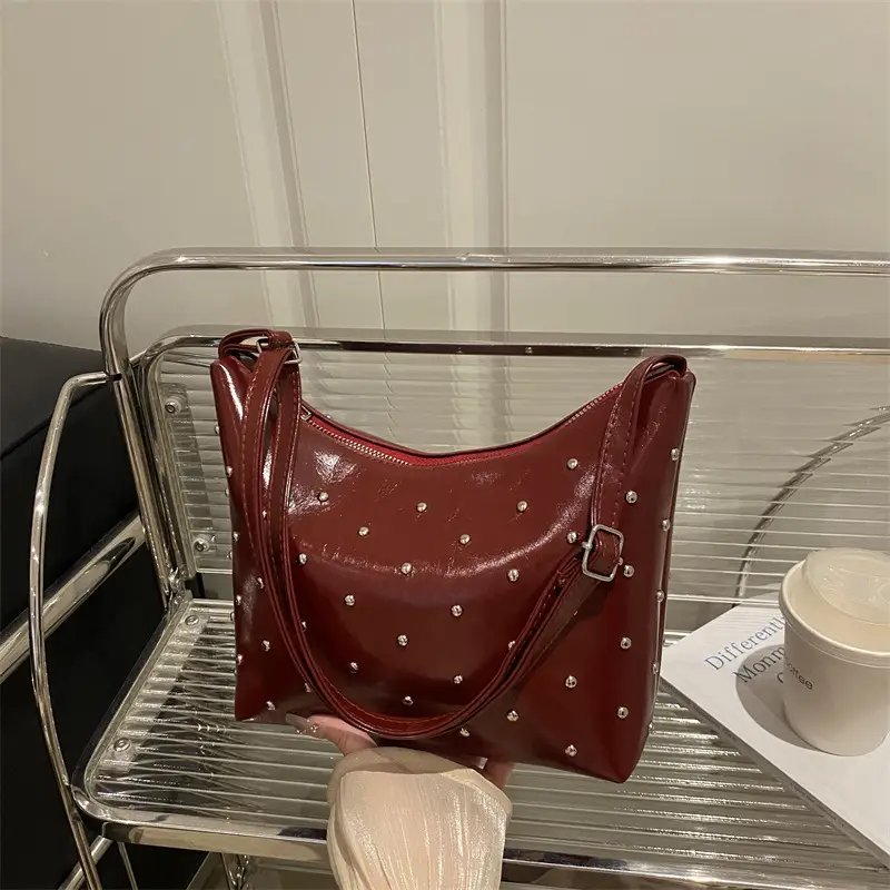 White Rivet Crossbody Bag Women Office Commute