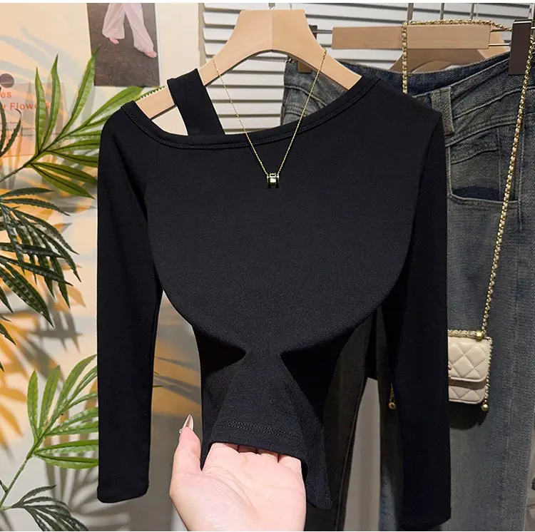 Off-Shoulder Slim-Fit Long-Sleeve T-Shirt for Women, Early Autumn Design with a Unique and Stylish Slanted Shoulder Top — feature 10