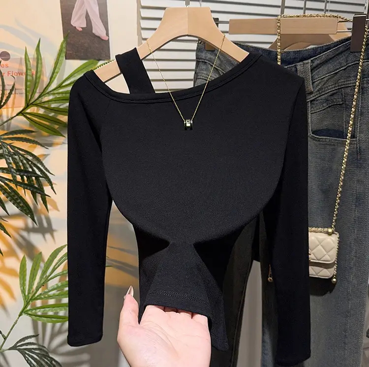Off-Shoulder Slim-Fit Long-Sleeve T-Shirt for Women, Early Autumn Design with a Unique and Stylish Slanted Shoulder Top — feature 11