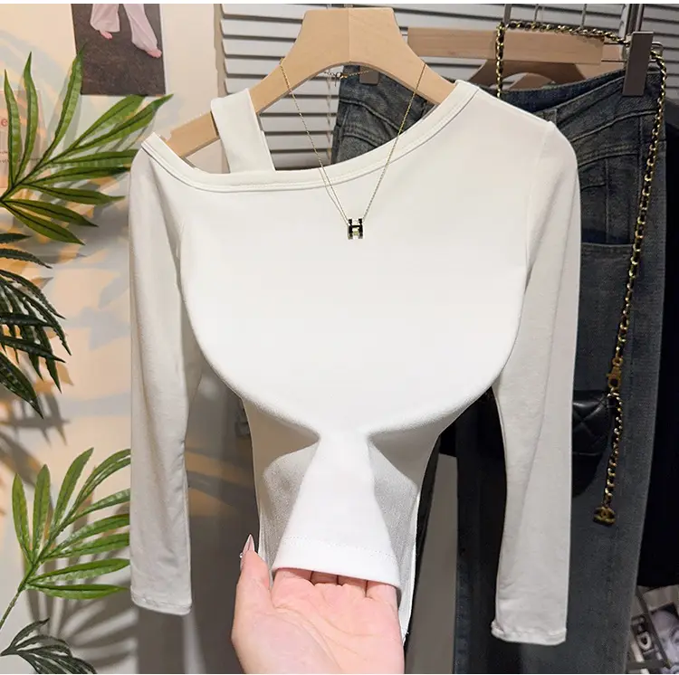 Off-Shoulder Slim-Fit Long-Sleeve T-Shirt for Women, Early Autumn Design with a Unique and Stylish Slanted Shoulder Top — feature 13