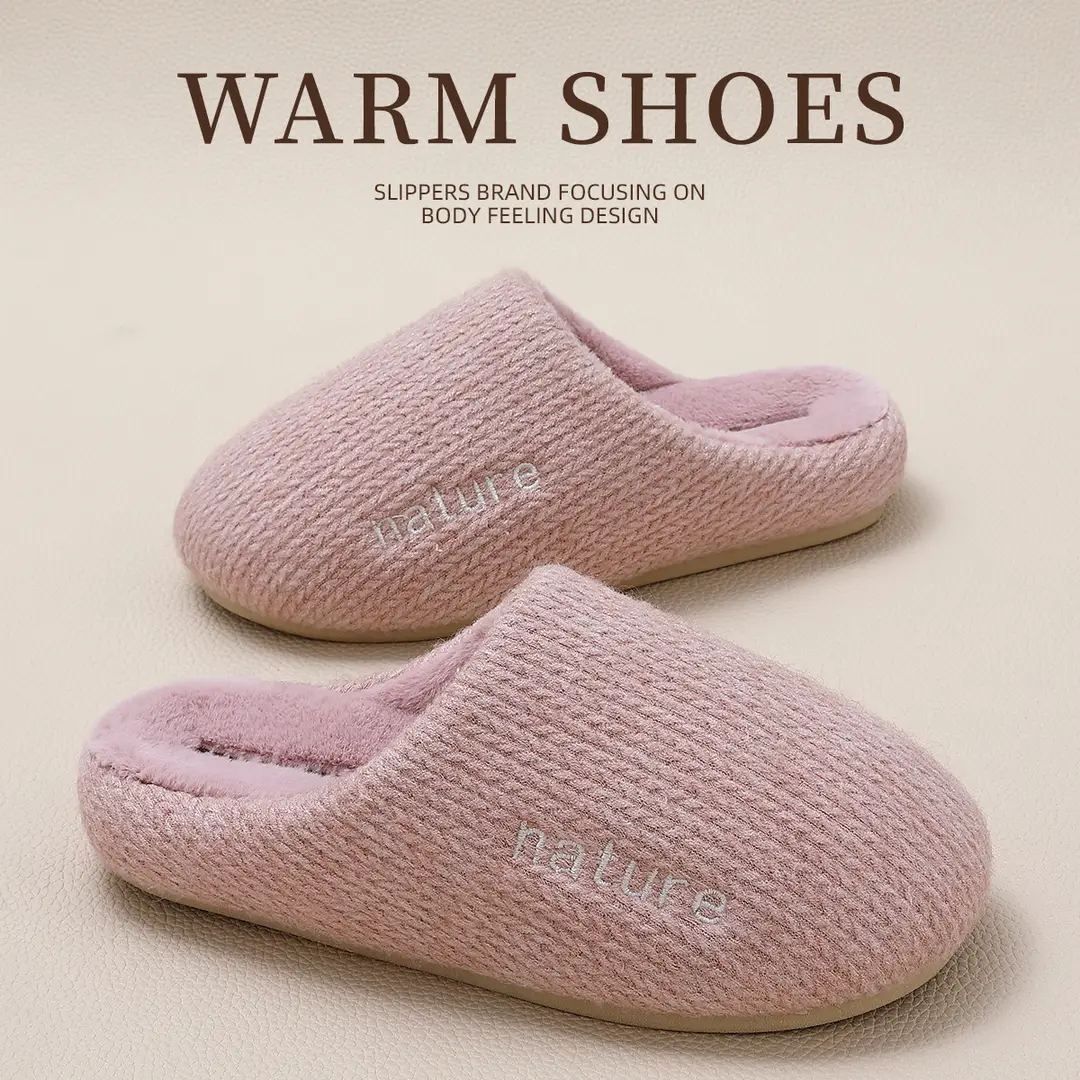 Plush Closed-Toe Cotton Slippers for Women, Autumn and Winter Indoor Home Warm Non-Slip Household Floor Cotton Slippers for Women and Men Wholesale - Image 4