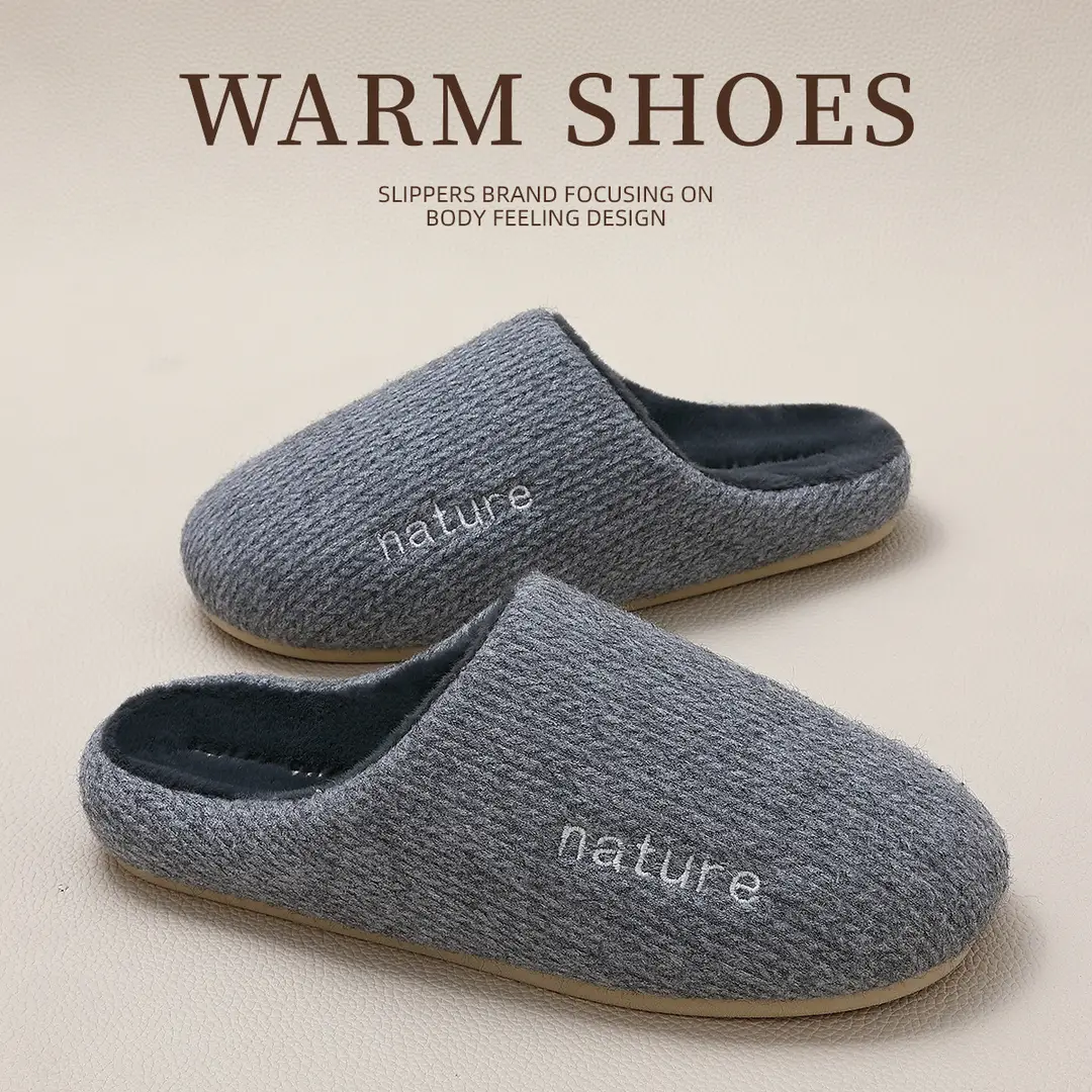 Plush Closed-Toe Cotton Slippers for Women, Autumn and Winter Indoor Home Warm Non-Slip Household Floor Cotton Slippers for Women and Men Wholesale - Image 5