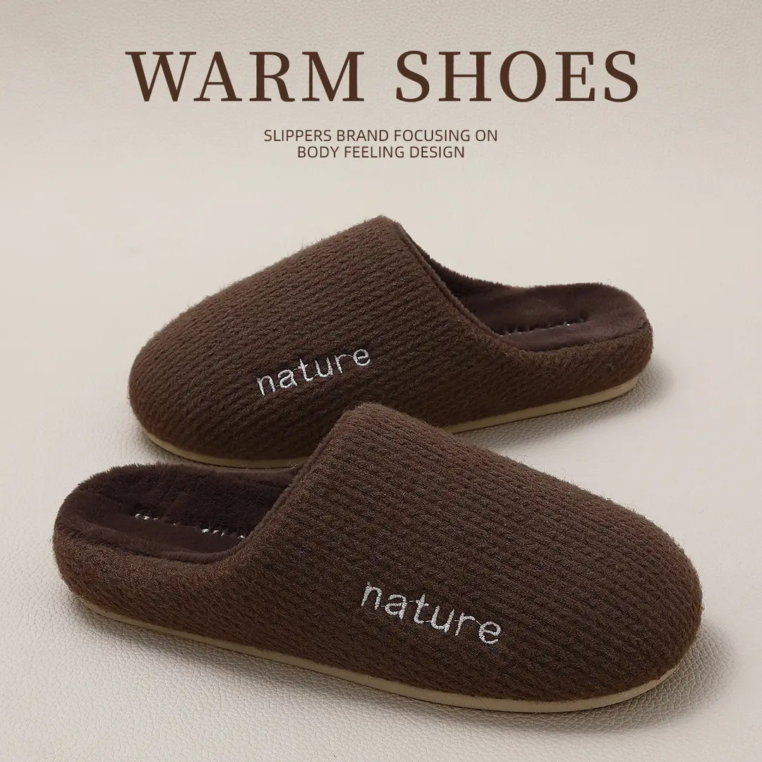 Plush Closed-Toe Cotton Slippers for Women, Autumn and Winter Indoor Home Warm Non-Slip Household Floor Cotton Slippers for Women and Men Wholesale - Image 6