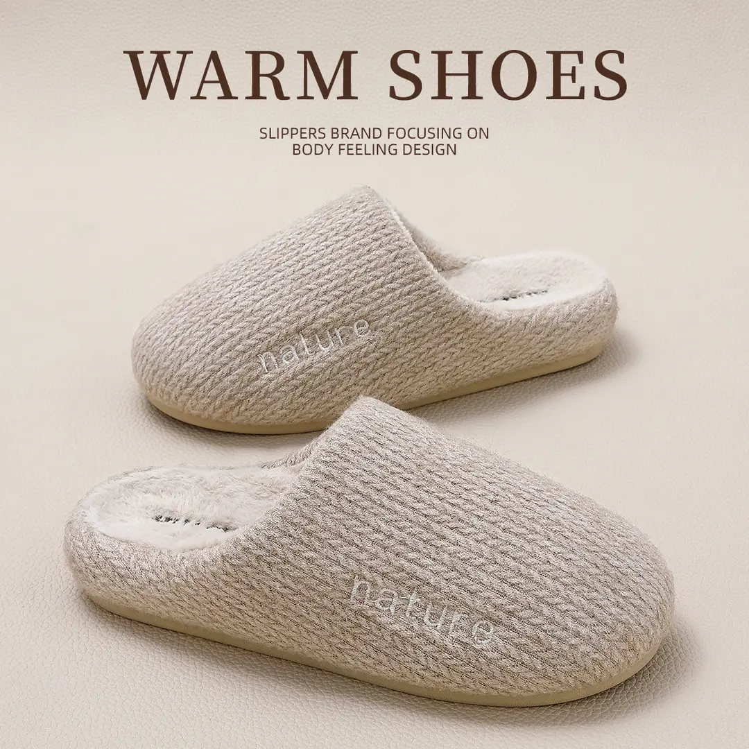 Plush Closed-Toe Cotton Slippers for Women, Autumn and Winter Indoor Home Warm Non-Slip Household Floor Cotton Slippers for Women and Men Wholesale - Image 7
