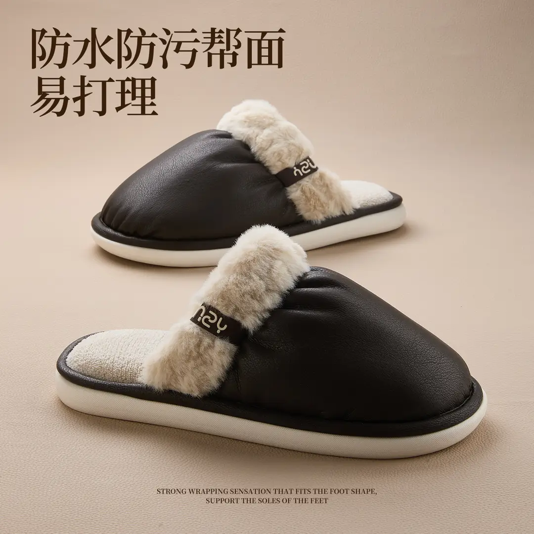 Qidan Shoe Factory Cotton Slippers for Women in Autumn and Winter New Waterproof and Anti-Fouling Home Indoor Non-Slip Warm Couple Cotton Slippers - Image 8