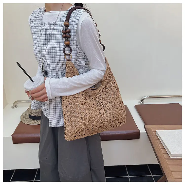 Women Straw Bag New Seaside Beach Cut Out Shoulder Tote — feature 11