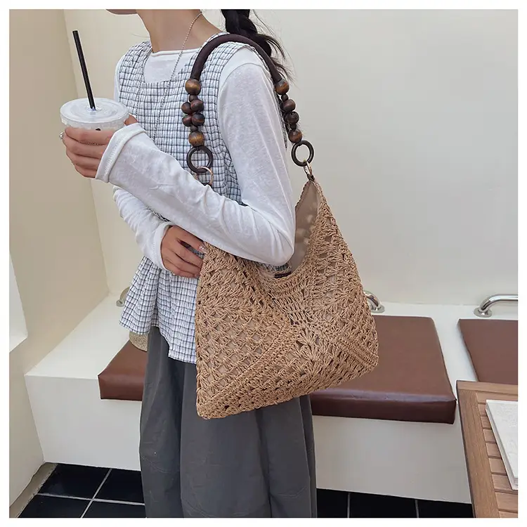 Women Straw Bag New Seaside Beach Cut Out Shoulder Tote — feature 12