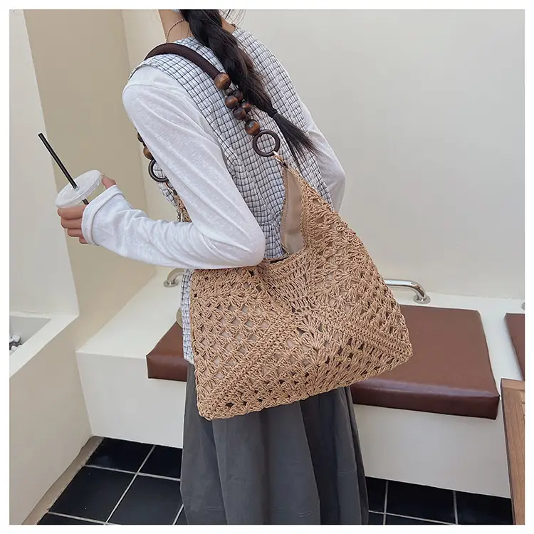 Women Straw Bag New Seaside Beach Cut Out Shoulder Tote — feature 14