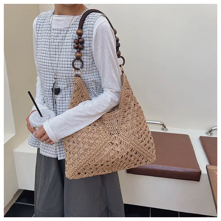 Women Straw Bag New Seaside Beach Cut Out Shoulder Tote — feature 15