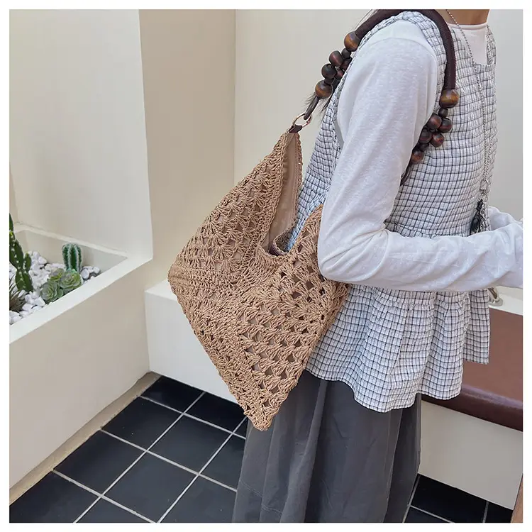 Women Straw Bag New Seaside Beach Cut Out Shoulder Tote — feature 17