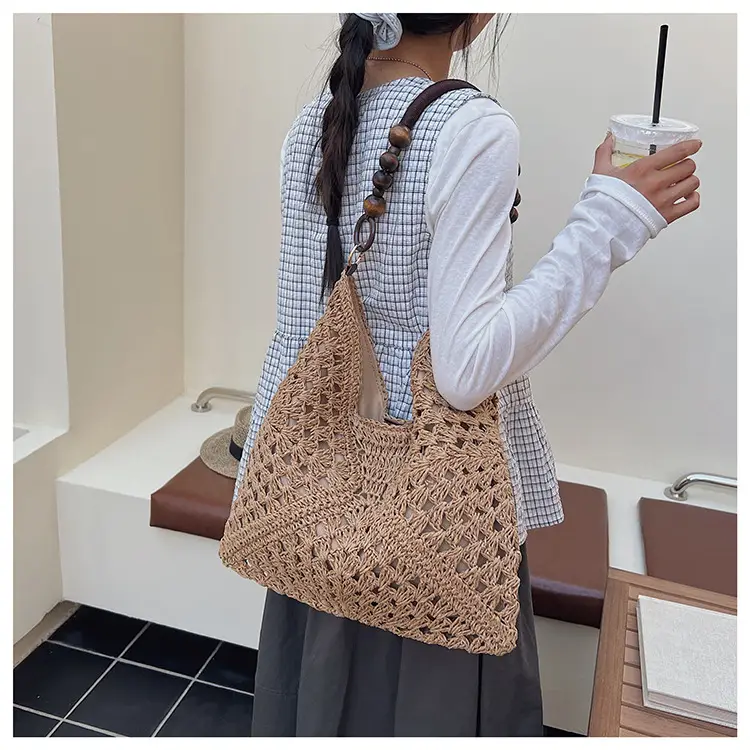 Women Straw Bag New Seaside Beach Cut Out Shoulder Tote — feature 19