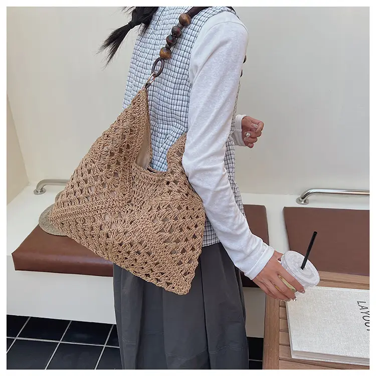 Women Straw Bag New Seaside Beach Cut Out Shoulder Tote — feature 21