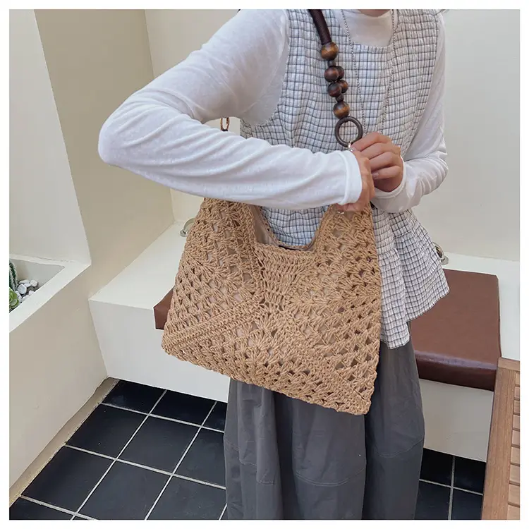 Women Straw Bag New Seaside Beach Cut Out Shoulder Tote — feature 22
