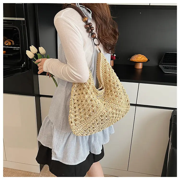 Women Straw Bag New Seaside Beach Cut Out Shoulder Tote — feature 28