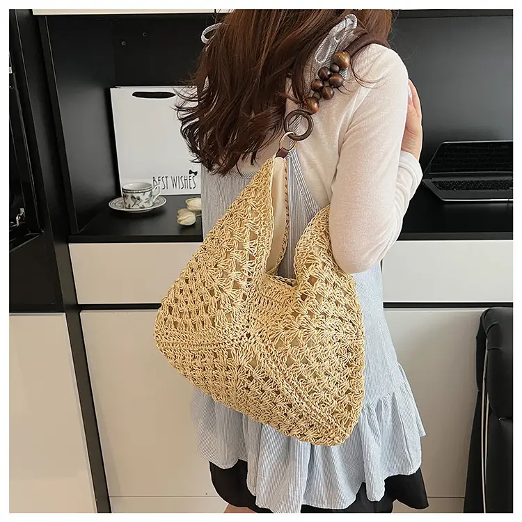 Women Straw Bag New Seaside Beach Cut Out Shoulder Tote — feature 30