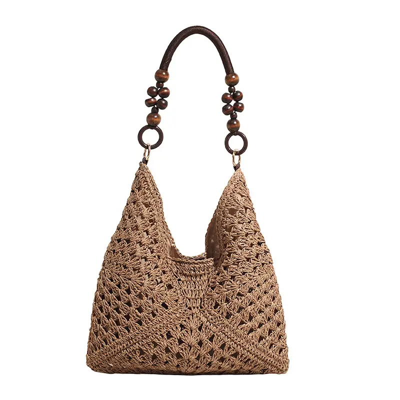 Women Straw Bag New Seaside Beach Cut Out Shoulder Tote - Image 2