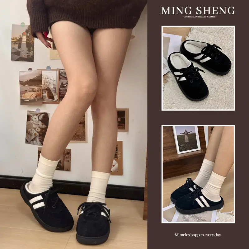 Women's Black Velvet Slip-On Winter Shoes