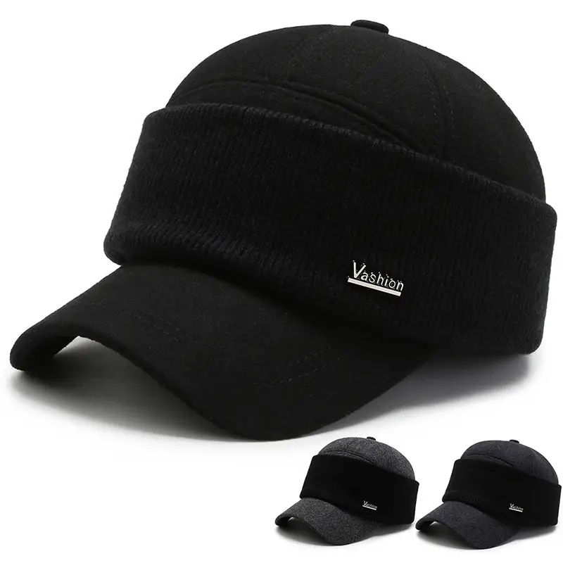 Men Woolen Warm Cap Black Winter - Image 4