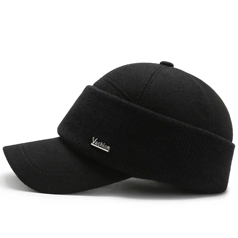 Men Woolen Warm Cap Black Winter - Image 6