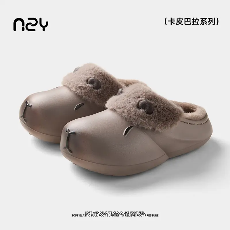 Qidan Shoe Factory Waterproof Cotton Slippers Women's Autumn and Winter Cartoon Home Indoor Velvet Warm Anti-Slip Couple Cotton Slippers - Image 6
