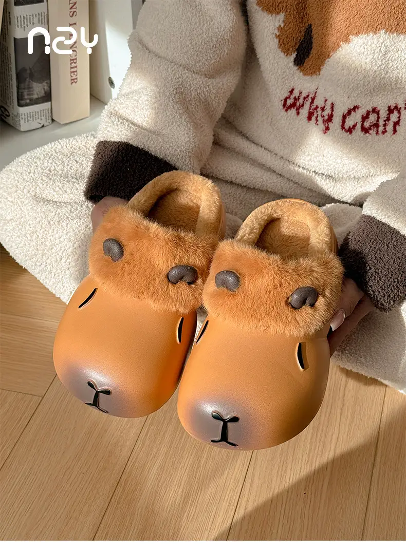 Qidan Shoe Factory Waterproof Cotton Slippers Women's Autumn and Winter Cartoon Home Indoor Velvet Warm Anti-Slip Couple Cotton Slippers — feature 1