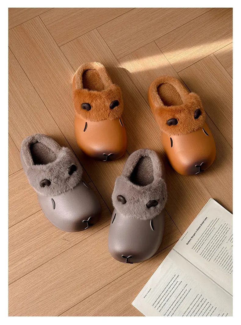 Qidan Shoe Factory Waterproof Cotton Slippers Women's Autumn and Winter Cartoon Home Indoor Velvet Warm Anti-Slip Couple Cotton Slippers — feature 11
