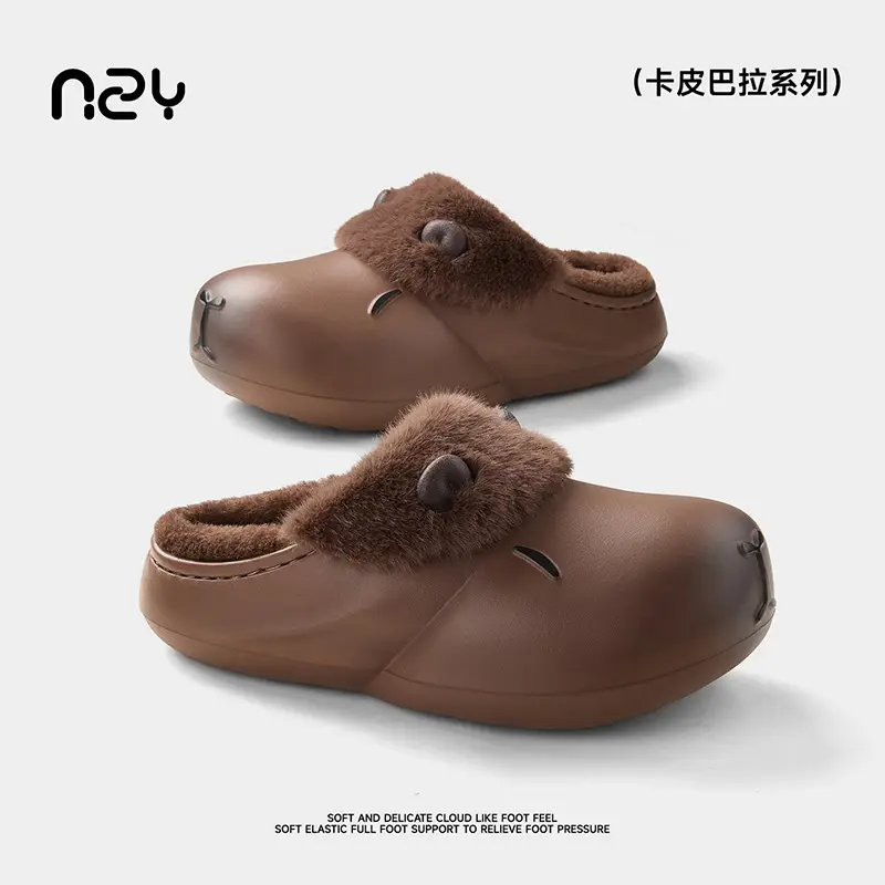 Qidan Shoe Factory Waterproof Cotton Slippers Women's Autumn and Winter Cartoon Home Indoor Velvet Warm Anti-Slip Couple Cotton Slippers - Image 2