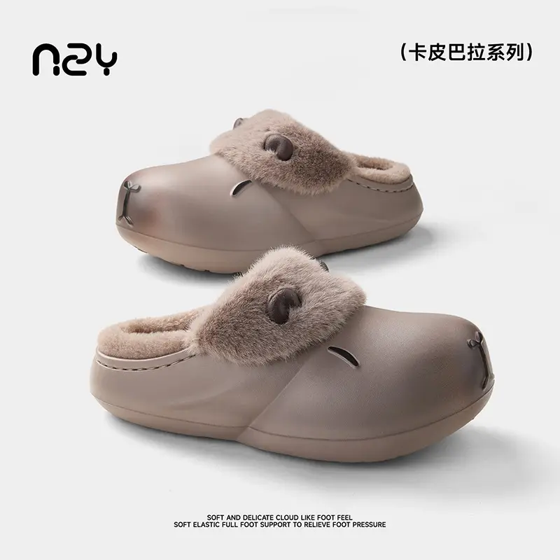 Qidan Shoe Factory Waterproof Cotton Slippers Women's Autumn and Winter Cartoon Home Indoor Velvet Warm Anti-Slip Couple Cotton Slippers - Image 3