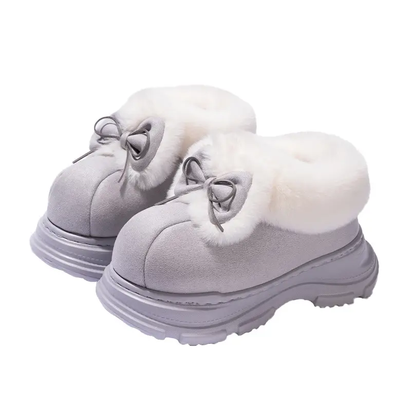 Women Warm Fur Lined Bow Sneakers Brown Winter - Image 8