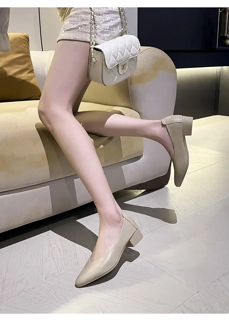 Soft Leather 3.5cm Thick Heel Mid-Heel Single Shoes for Women, New Style That Doesn'T Tire the Feet, Suitable for Professional Work, Granny Shoes, Popular Small Heel Women's Shoes — feature 26