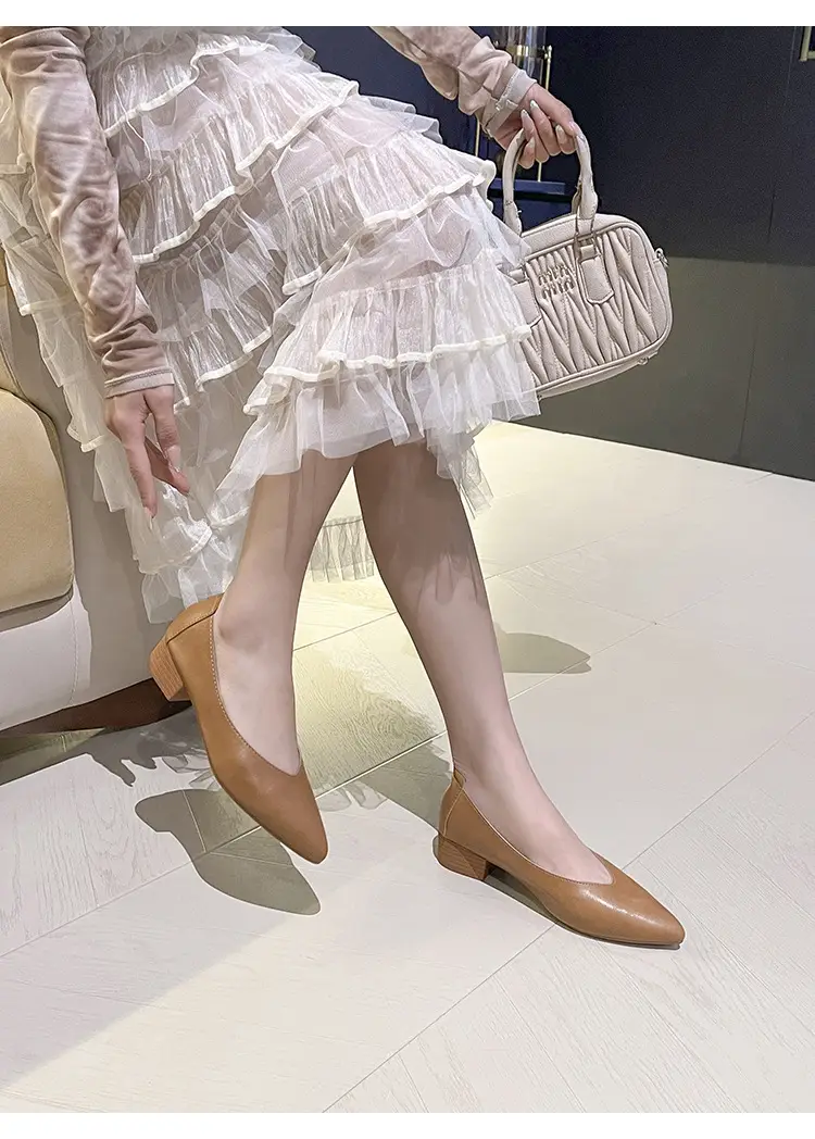 Soft Leather 3.5cm Thick Heel Mid-Heel Single Shoes for Women, New Style That Doesn'T Tire the Feet, Suitable for Professional Work, Granny Shoes, Popular Small Heel Women's Shoes — feature 29