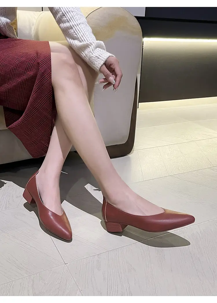 Soft Leather 3.5cm Thick Heel Mid-Heel Single Shoes for Women, New Style That Doesn'T Tire the Feet, Suitable for Professional Work, Granny Shoes, Popular Small Heel Women's Shoes — feature 35