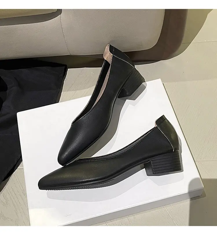 Soft Leather 3.5cm Thick Heel Mid-Heel Single Shoes for Women, New Style That Doesn'T Tire the Feet, Suitable for Professional Work, Granny Shoes, Popular Small Heel Women's Shoes — feature 40