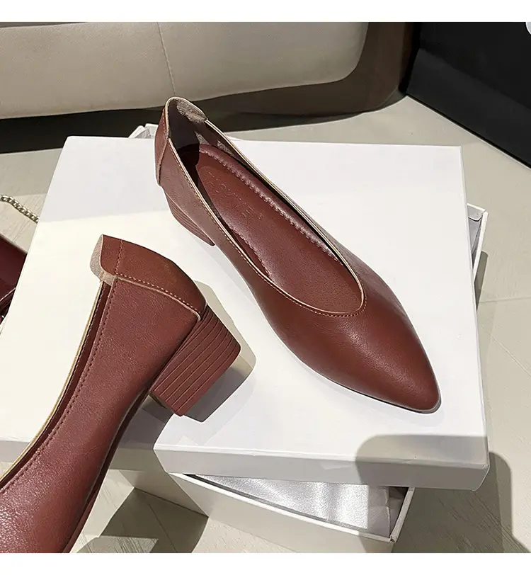 Soft Leather 3.5cm Thick Heel Mid-Heel Single Shoes for Women, New Style That Doesn'T Tire the Feet, Suitable for Professional Work, Granny Shoes, Popular Small Heel Women's Shoes — feature 47
