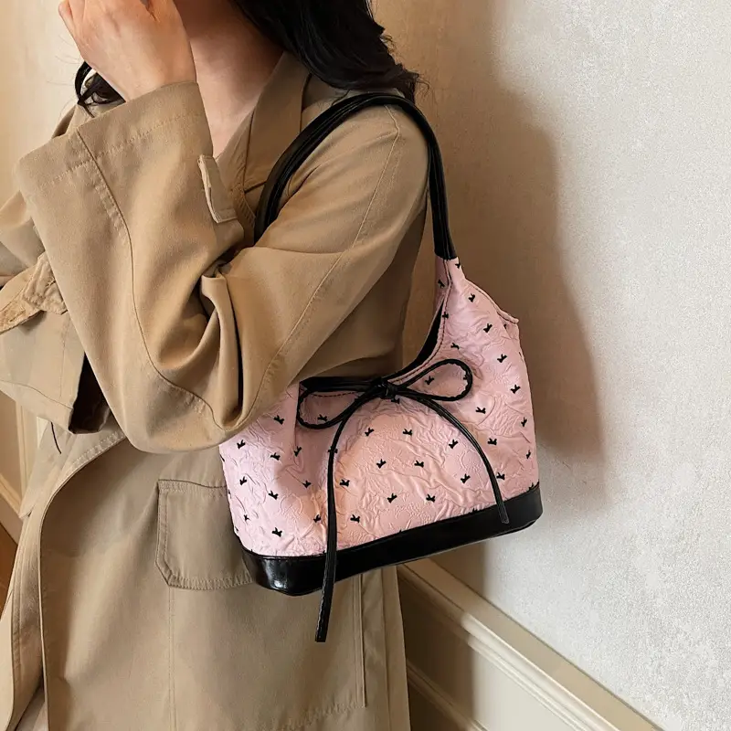 Pink Bow Shoulder Bag for Women Autumn Casual Shopping — feature 24