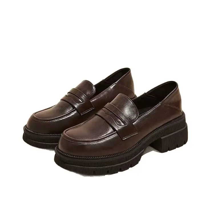 British Style Slip-On Leather Shoes for Women with Thick Soles - Image 7