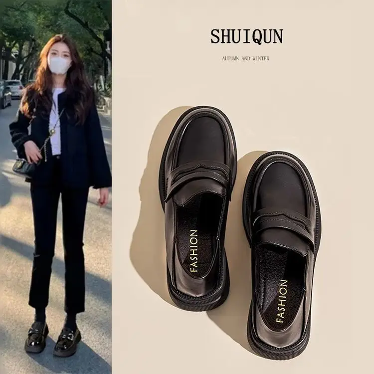 British Style Slip-On Leather Shoes for Women with Thick Soles — feature 6