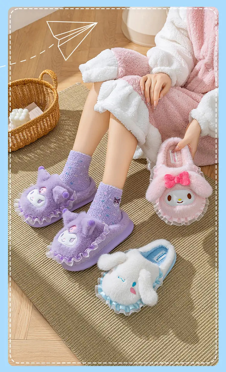 Sanrio Home Plush Doll Cotton Slippers, Warm Parent-Child Cotton Slippers, Cute Furry Girls' Slippers, Non-Slip Thick Soles — feature 22