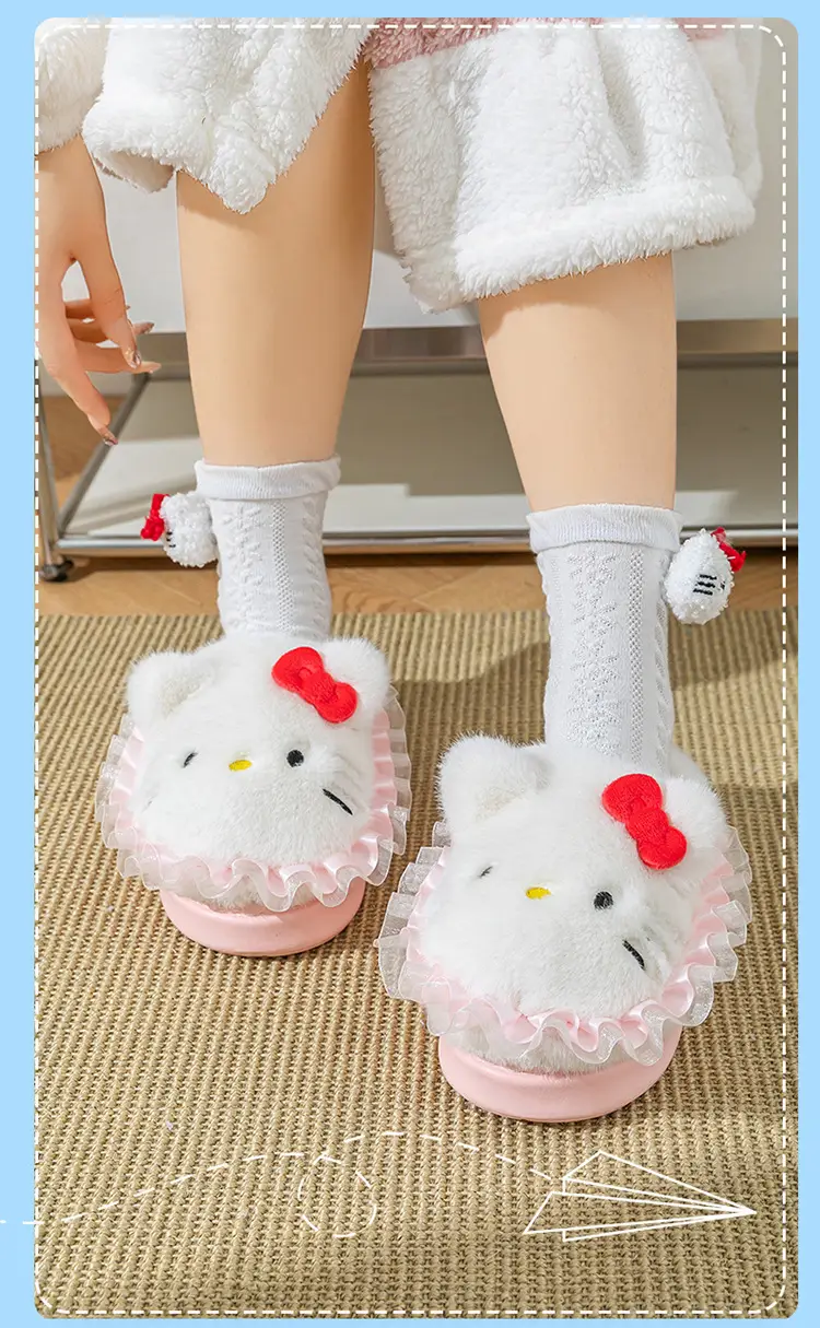Sanrio Home Plush Doll Cotton Slippers, Warm Parent-Child Cotton Slippers, Cute Furry Girls' Slippers, Non-Slip Thick Soles — feature 23