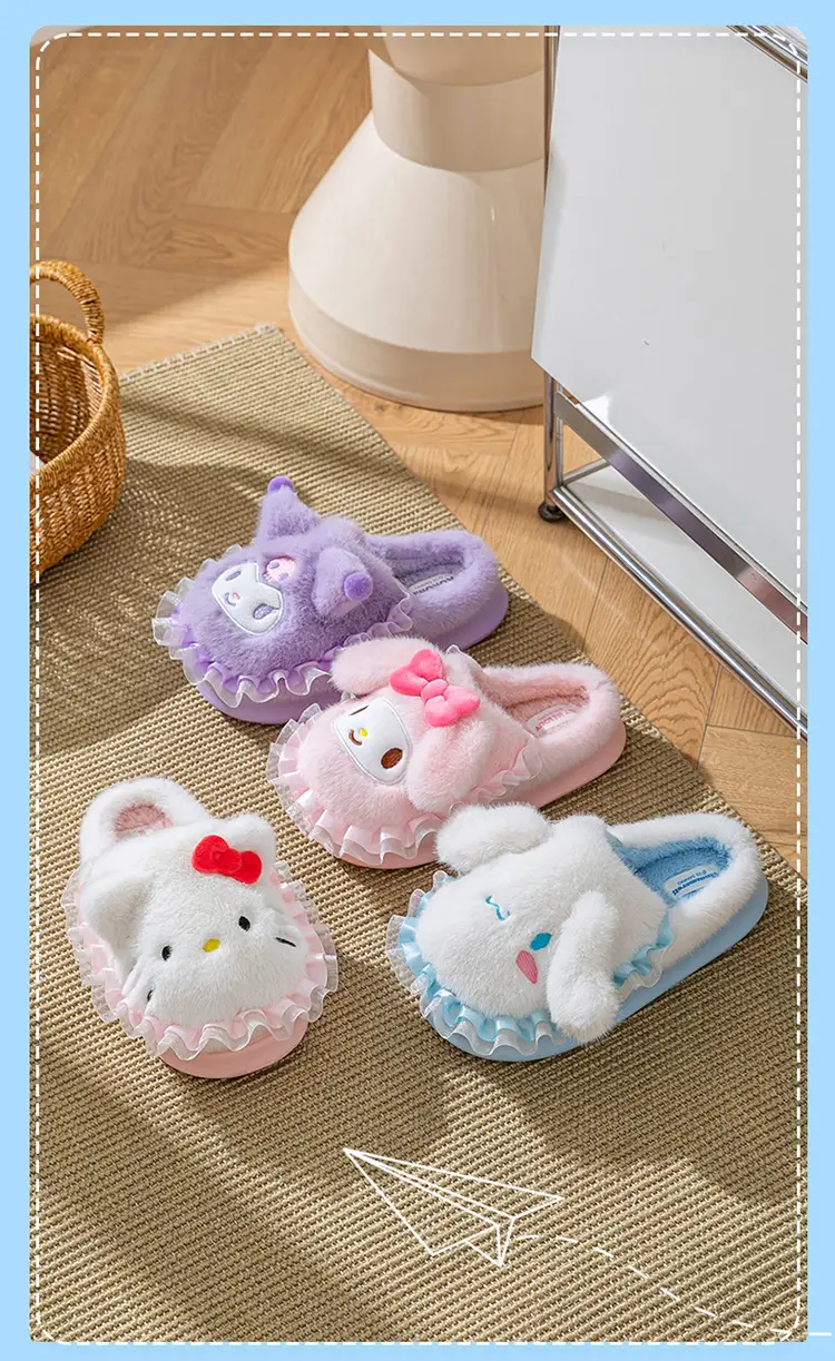Sanrio Home Plush Doll Cotton Slippers, Warm Parent-Child Cotton Slippers, Cute Furry Girls' Slippers, Non-Slip Thick Soles — feature 24