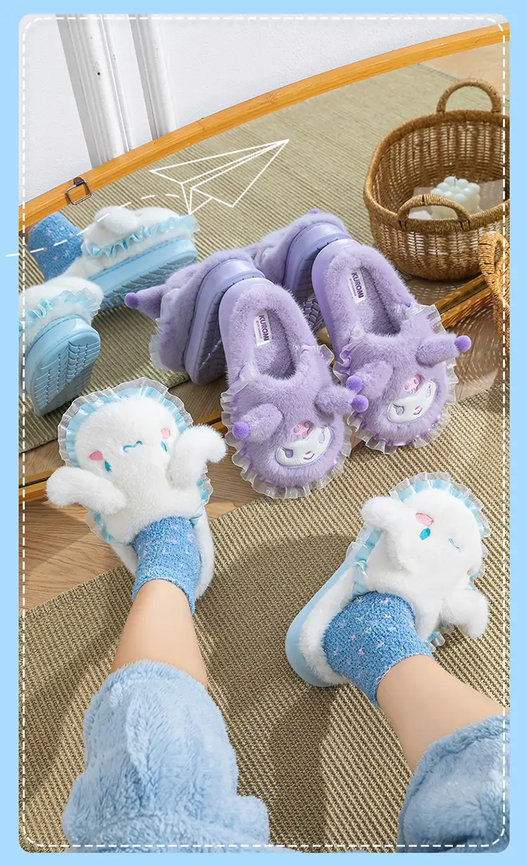 Sanrio Home Plush Doll Cotton Slippers, Warm Parent-Child Cotton Slippers, Cute Furry Girls' Slippers, Non-Slip Thick Soles — feature 25