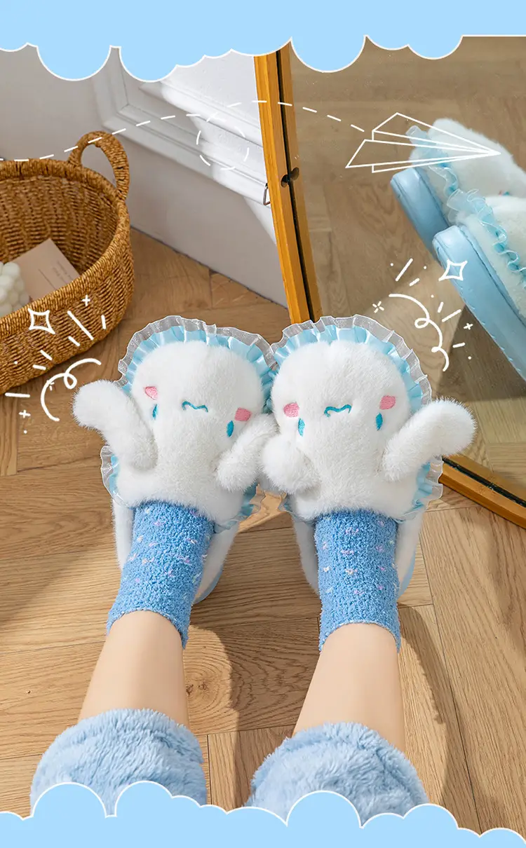 Sanrio Home Plush Doll Cotton Slippers, Warm Parent-Child Cotton Slippers, Cute Furry Girls' Slippers, Non-Slip Thick Soles — feature 7