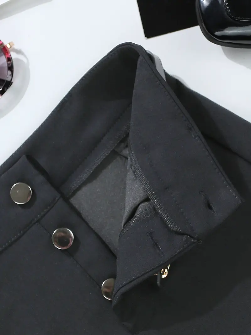 Women High Waist Button Shorts Black Belted — feature 6