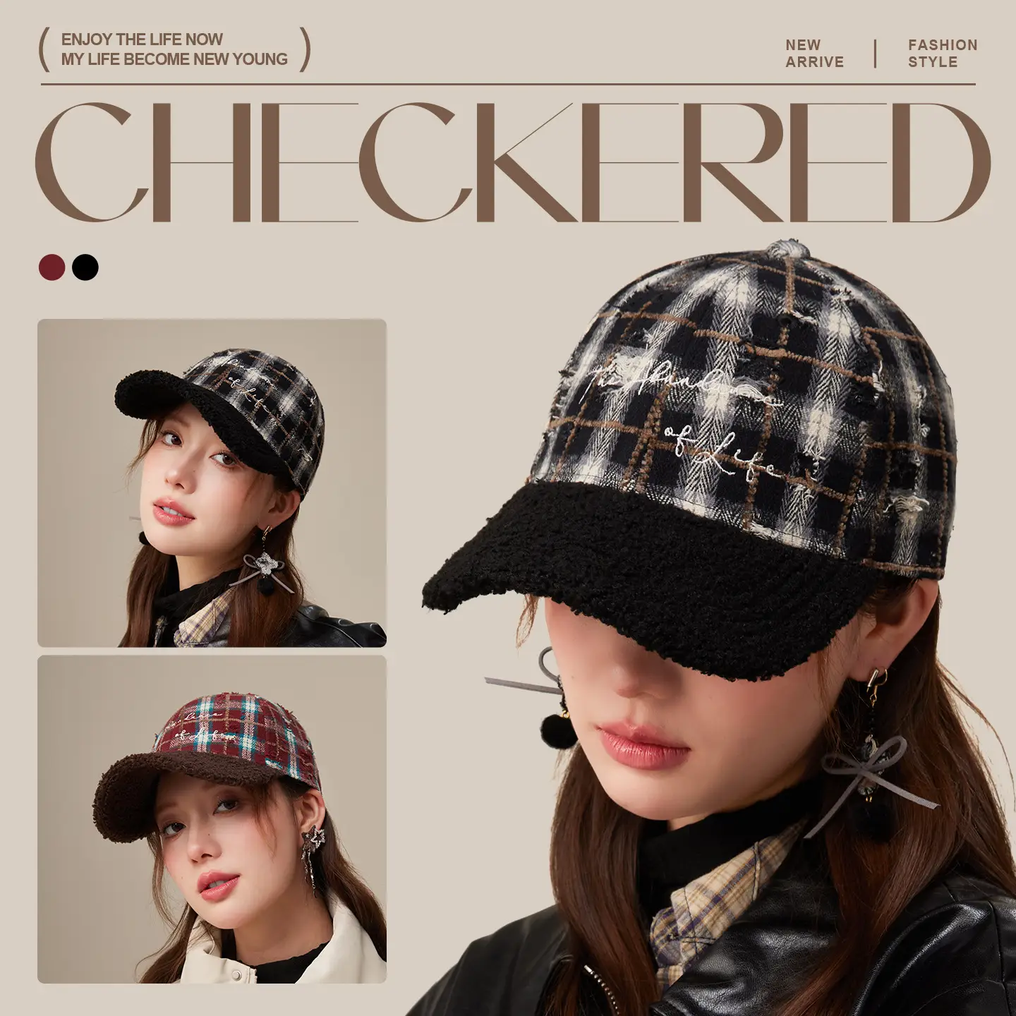Vintage Plaid Duckbill Cap for Women Hard Brim Teddy Fleece - Image 5