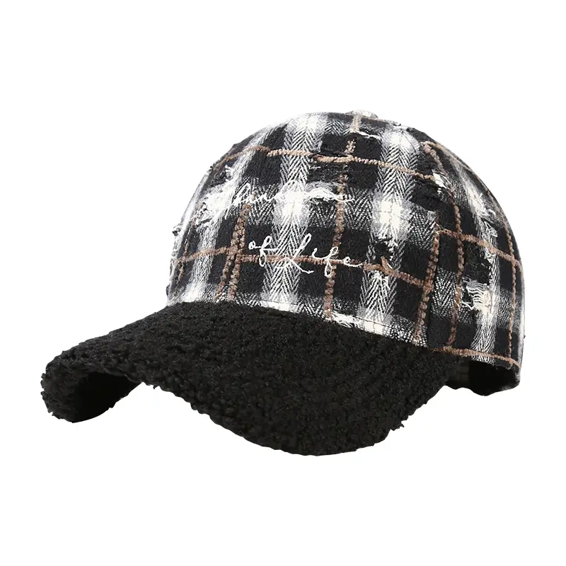 Vintage Plaid Duckbill Cap for Women Hard Brim Teddy Fleece - Image 7