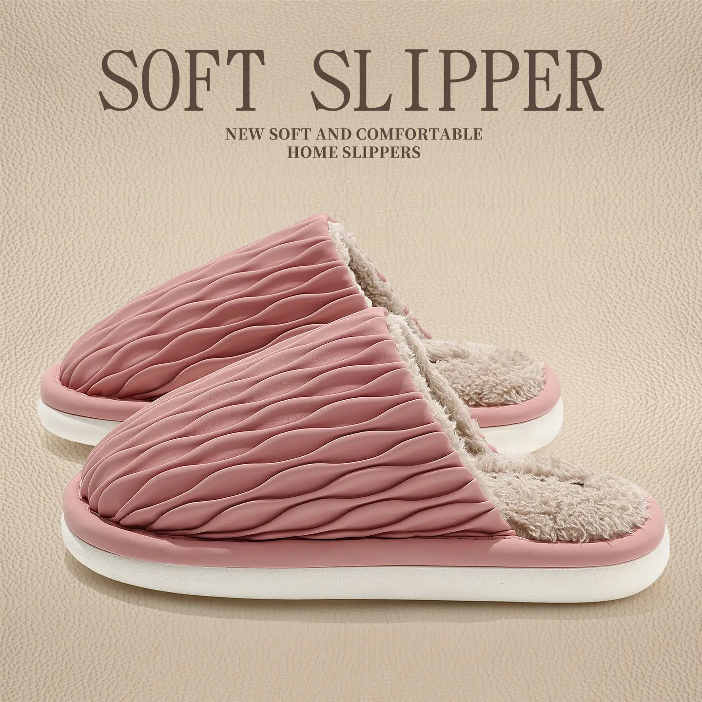 Pink Plush Winter Cotton Slippers for Women