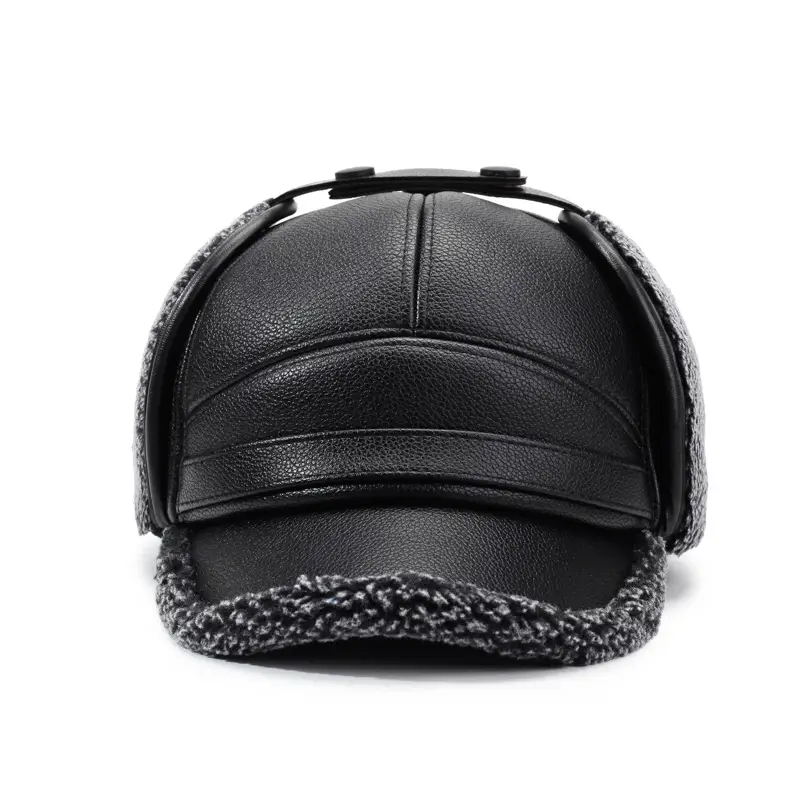 Winter Warm Leather Cap for Men Elderly Grandpa