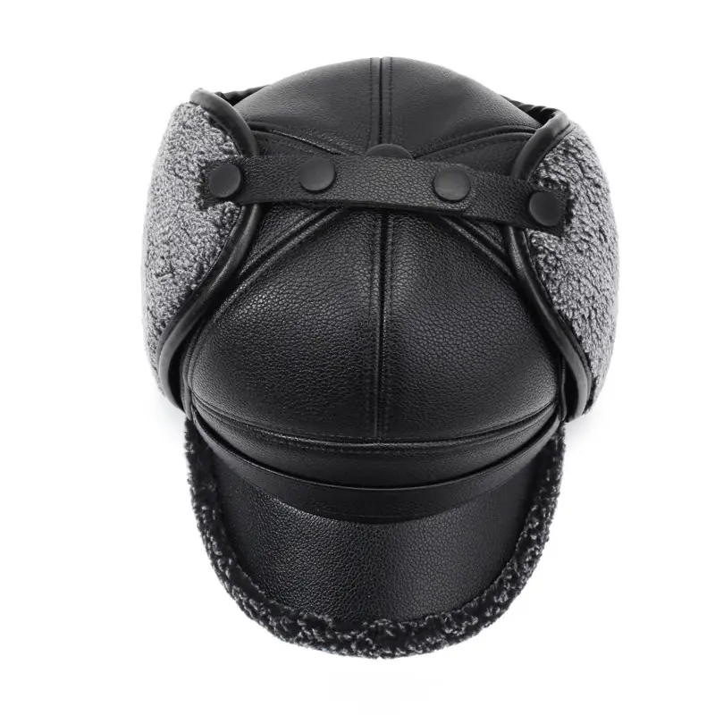 Winter Warm Leather Cap for Men Elderly Grandpa
