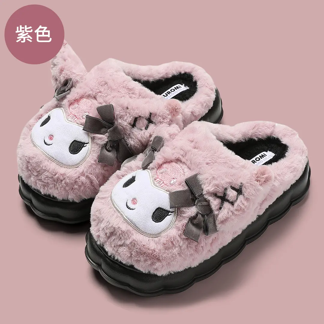 Home Cotton Slippers for Women in Winter, Sanrio Kuromi Cartoon Cute Furry Slippers, Children's Parent-Child Furry Slippers for Winter - Image 10